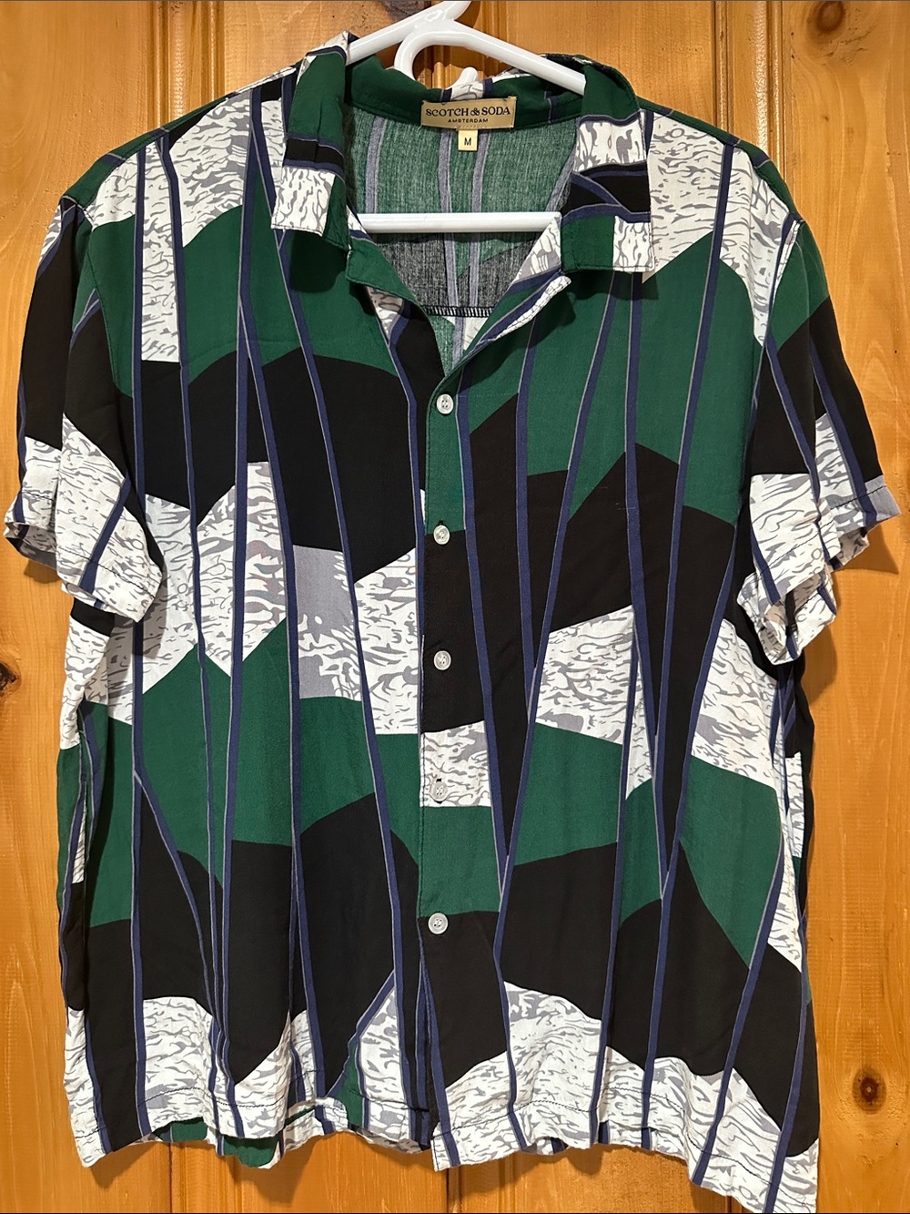 Scotch & Soda Green, Black & White Geometric Short-Sleeve Button-Up